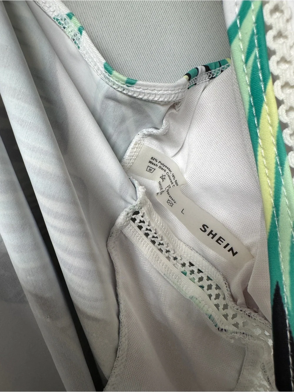 SHEIN White One-Piece Swimsuit with Green Leaf Print